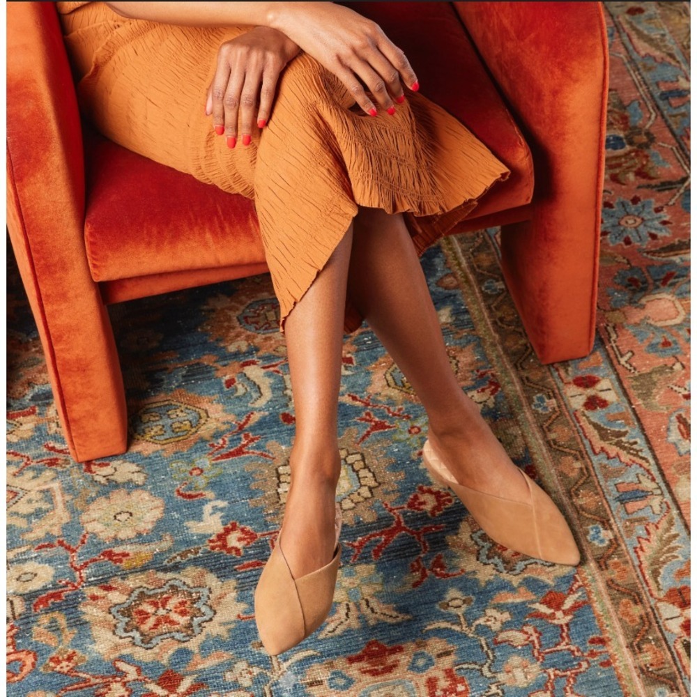 Birdies the Swan Pointed Mule Slides Suede Slip On Women's 10 Golden Oak Tan